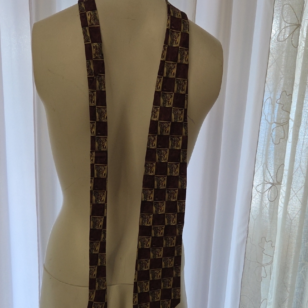 Etienne Aigner Brown and Gold Patterned Tie